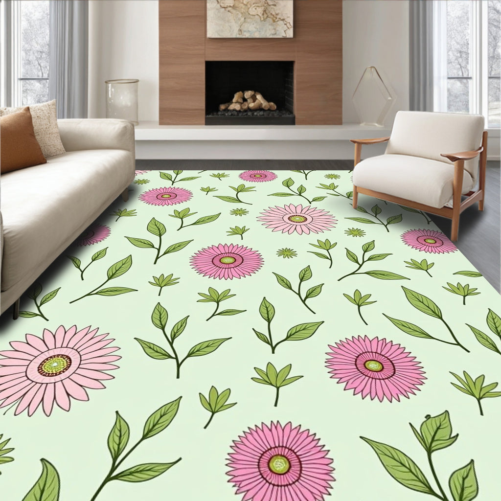 Charming Pink Floral Pattern Rug