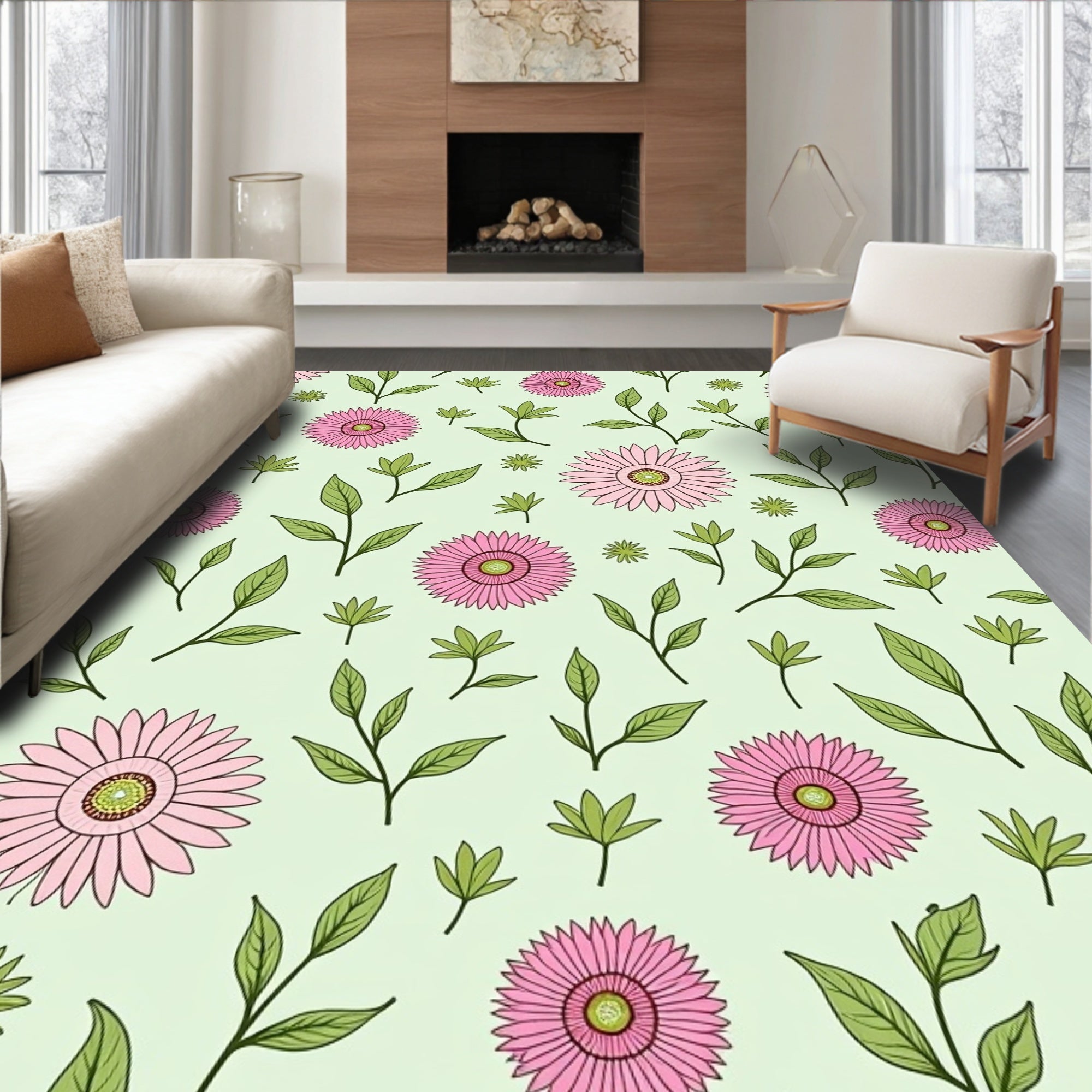 Charming Pink Floral Pattern Rug