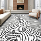 Abstract Black White Wavy Contour Rug