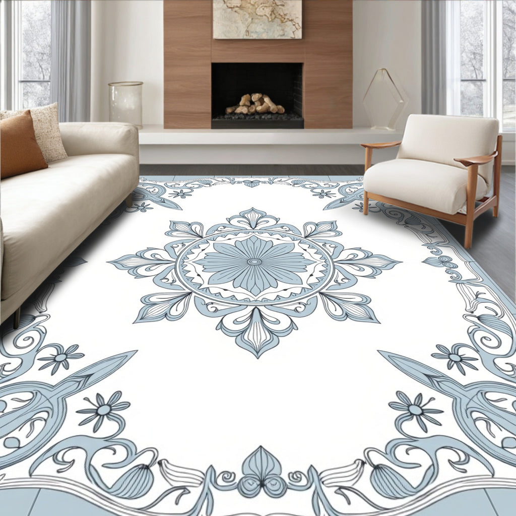 Elegant Floral Mandala Art Nouveau Design Rug
