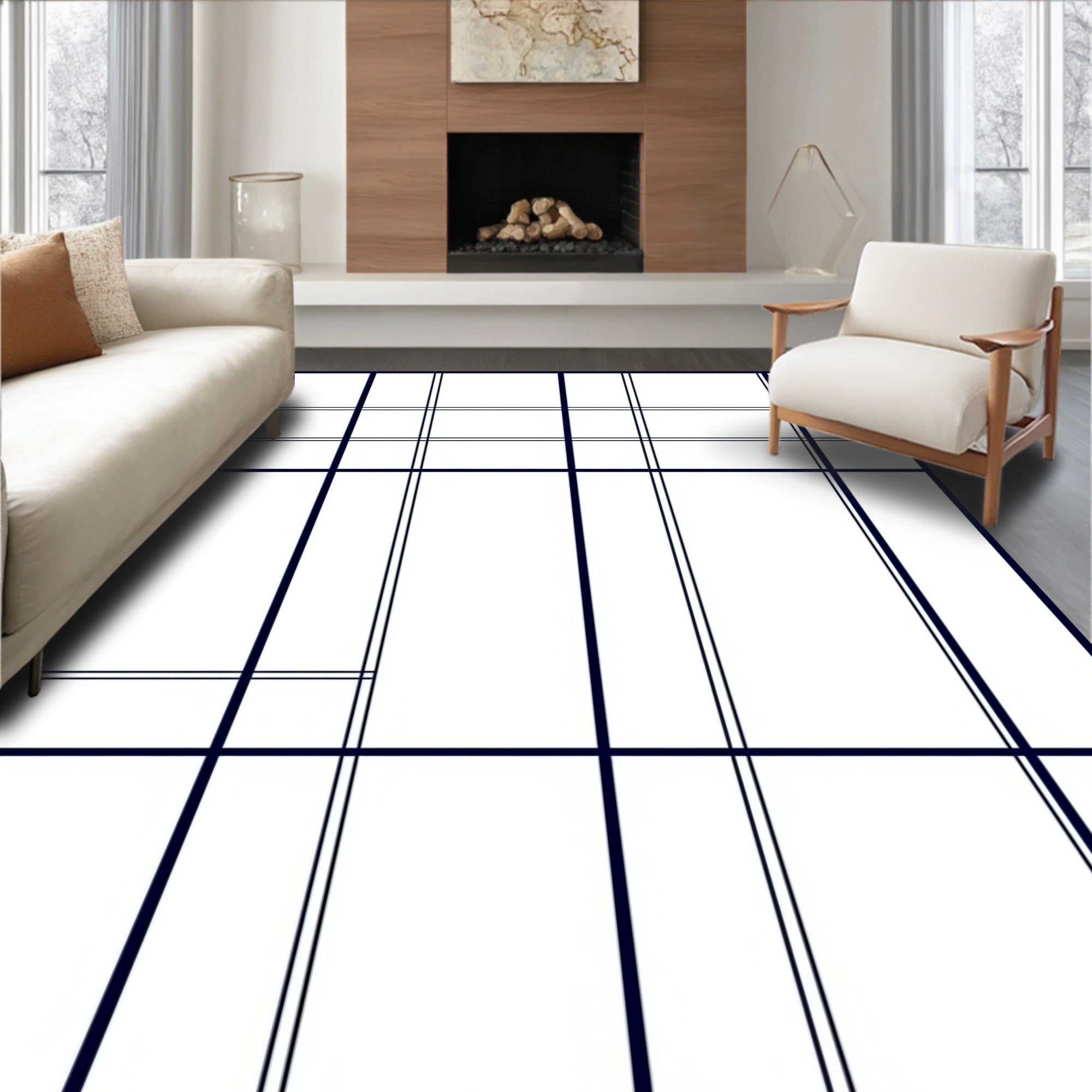 Bold Grid Abstract Design Rug