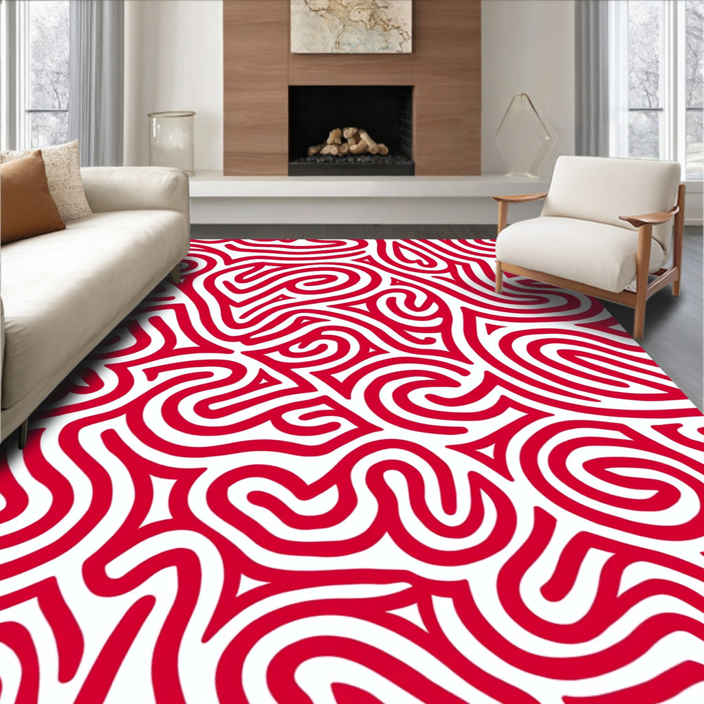 Crimson Red Labyrinth Swirl Rug