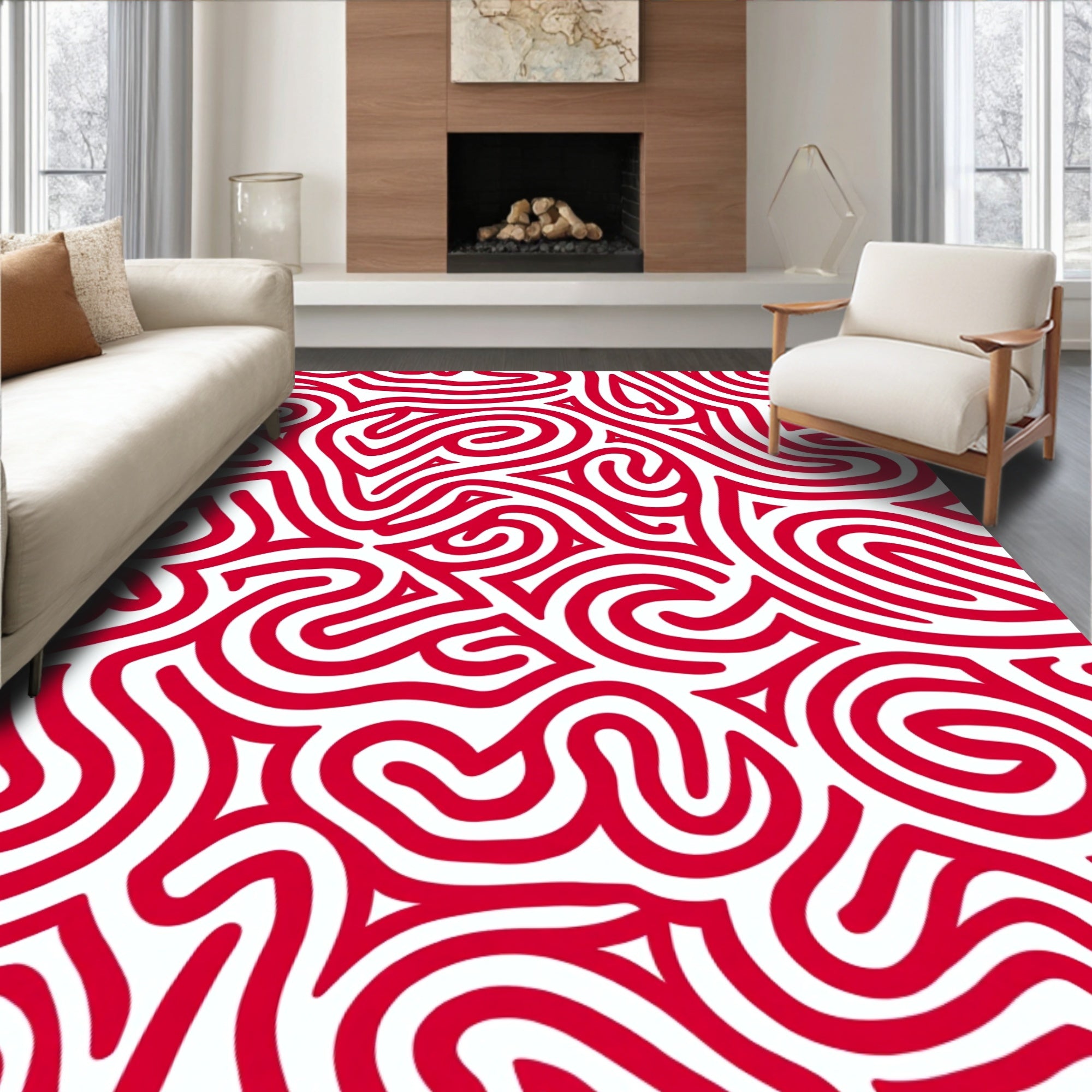 Crimson Red Labyrinth Swirl Rug