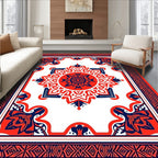 Bold Red Navy Floral Mandala Design Rug