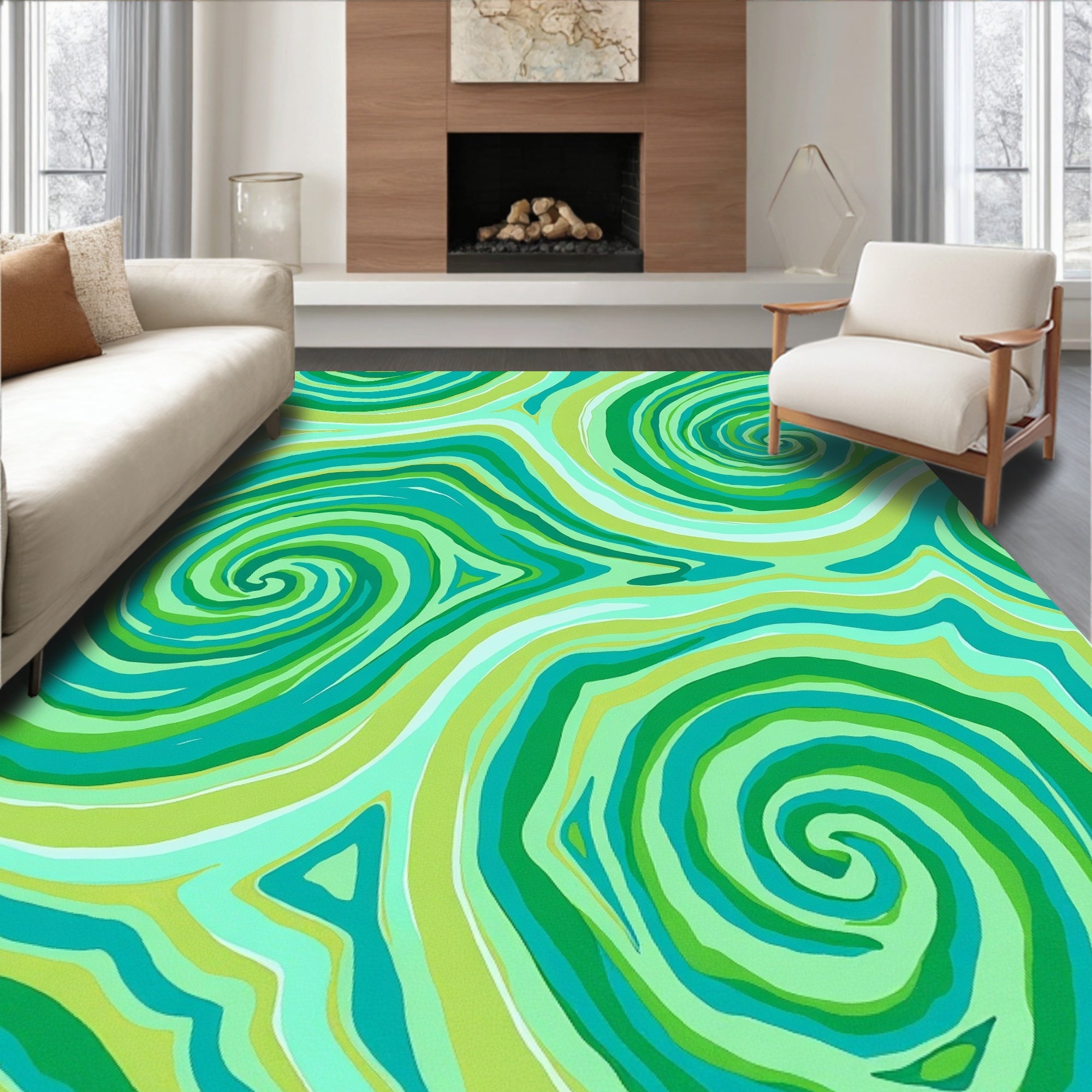 Green Swirling Abstract Pattern Rug