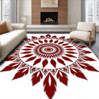 Crimson Sunburst Mandala Pattern Rug
