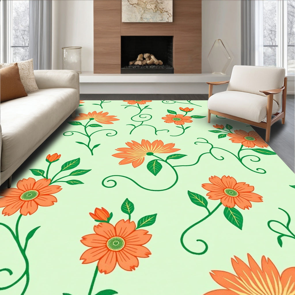 Orange Floral Vine Pattern Rug
