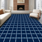 Deep Blue Grid Pattern Rug