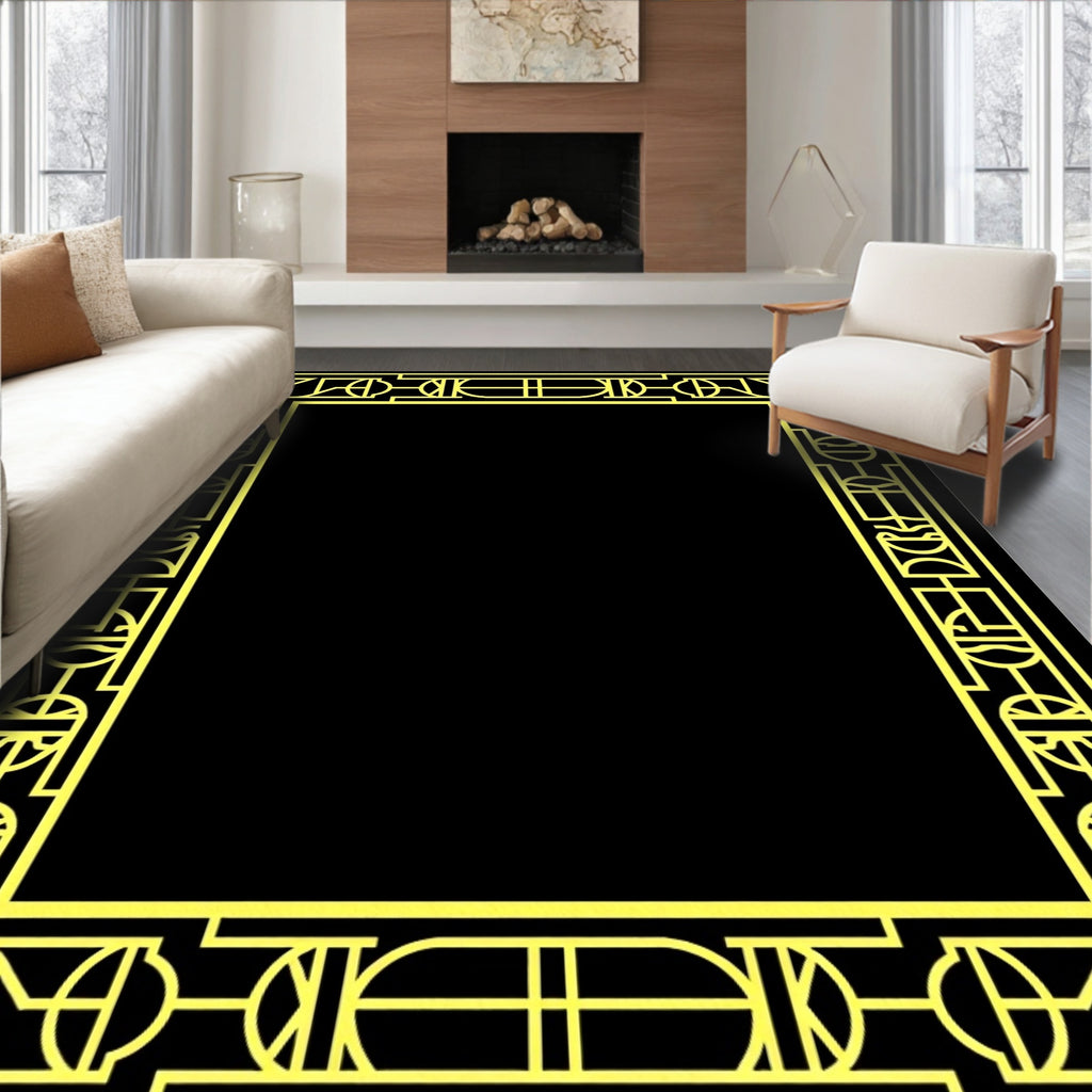 Art Deco Geometric Yellow Patterned Rug
