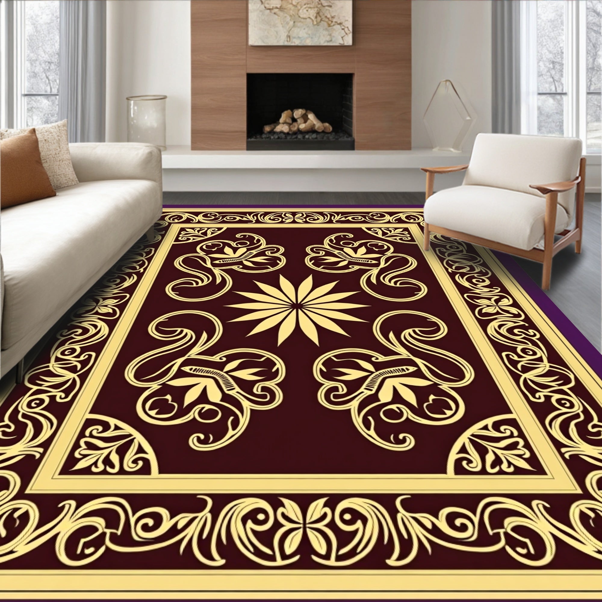 Ornate Floral Art Nouveau Design Rug