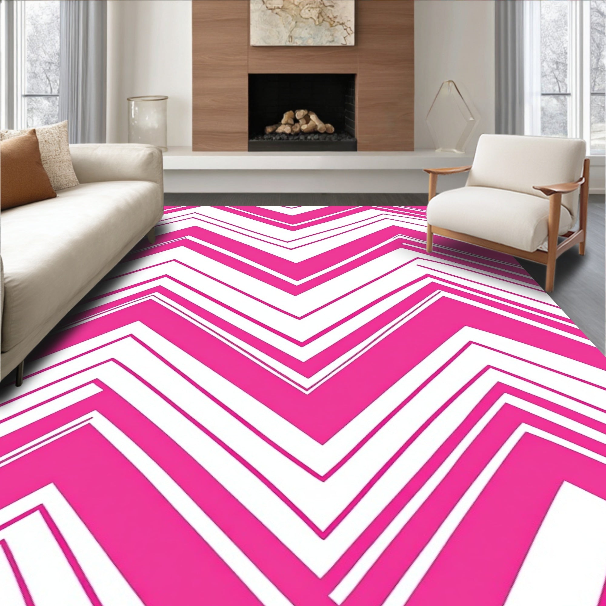 Bold Pink Zagzag Stripes Rug