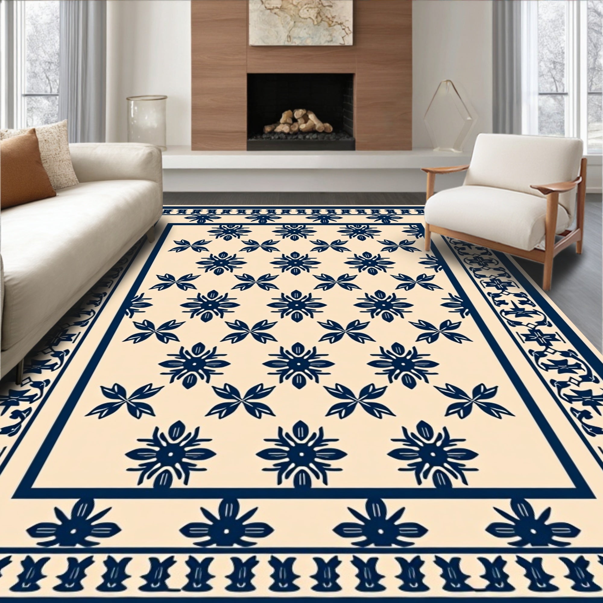 Classic Floral Border Pattern Rug