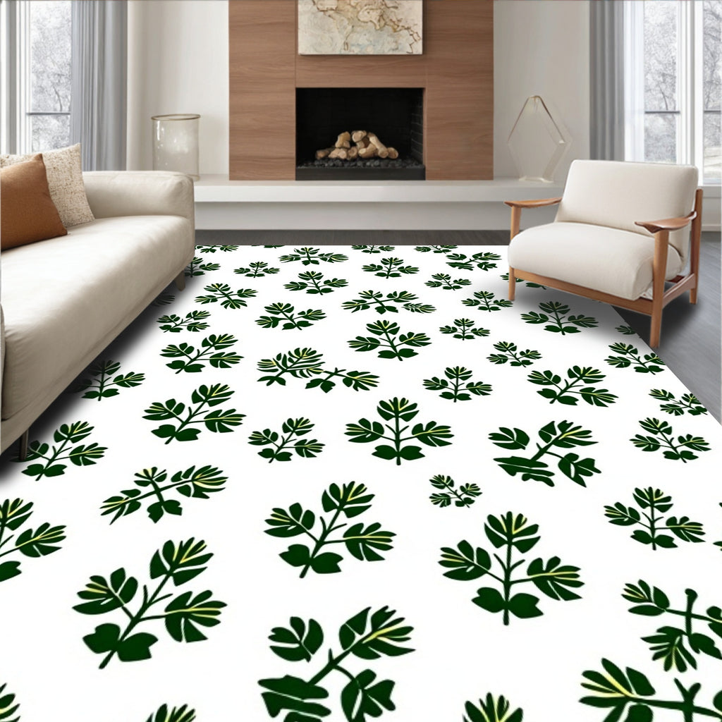 Green Leaf Pattern Casual Design Rug