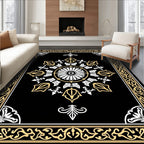 Elegant Black Gold Floral Medallion Rug