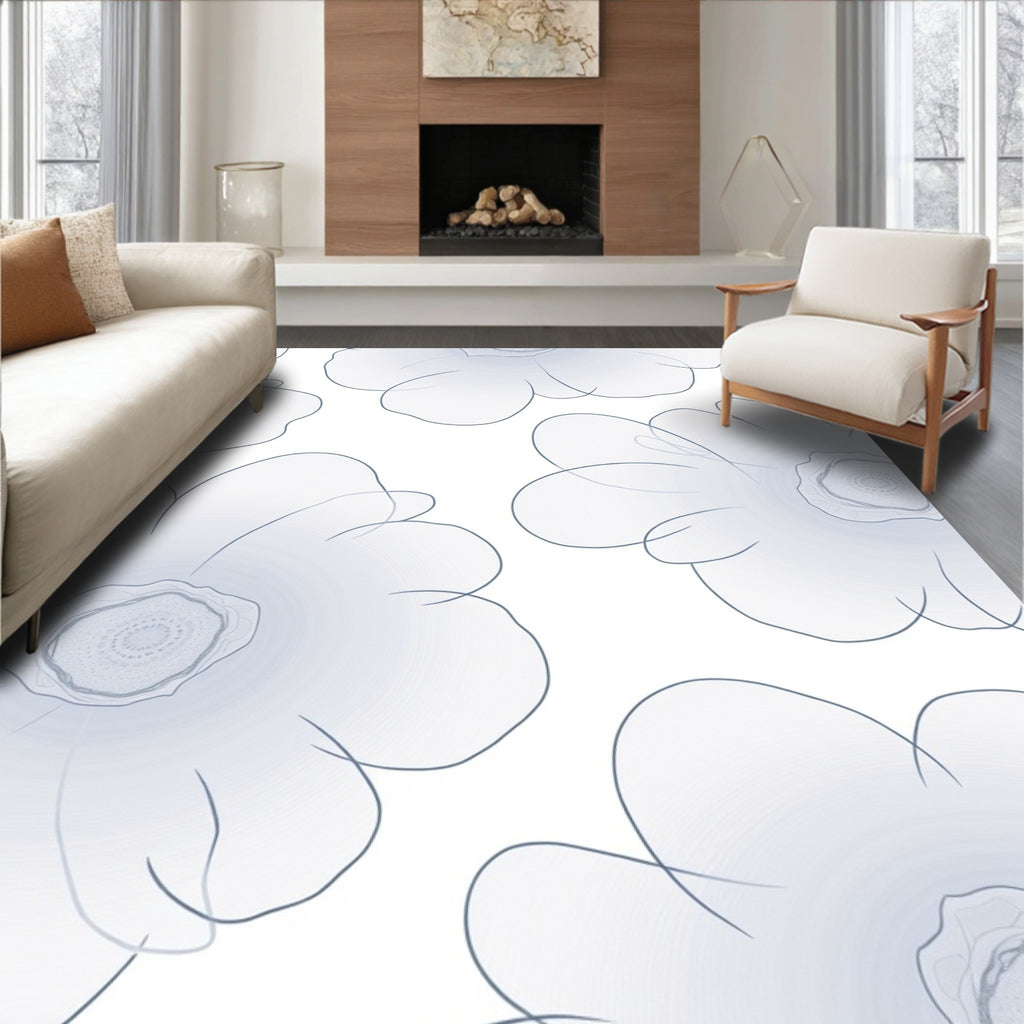Light Blue Gradient Floral Pattern Rug
