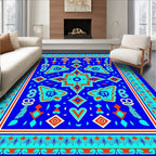 Vibrant Blue Geometric Floral Pattern Rug