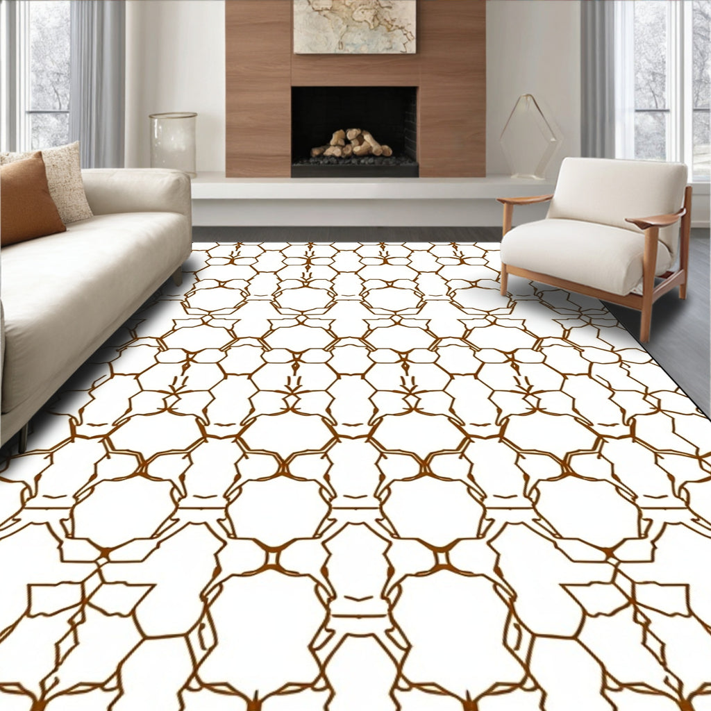 Brown Hexagonal Outline Pattern Rug