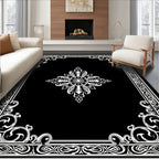 Ornate Black White Floral Frame Rug