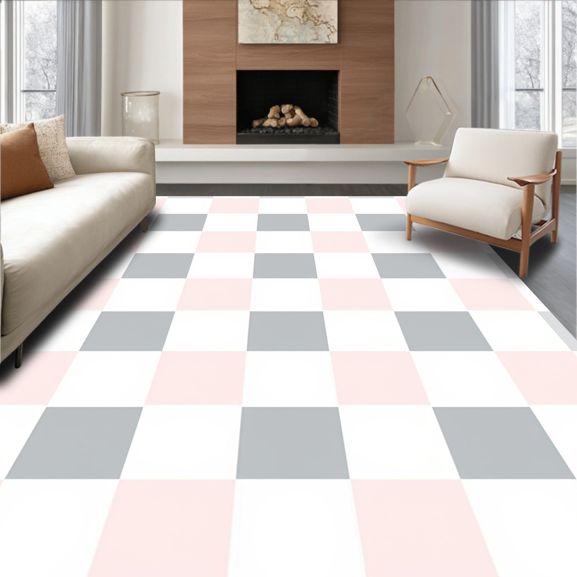 Soft Blush Gray Checkerboard Pattern Rug