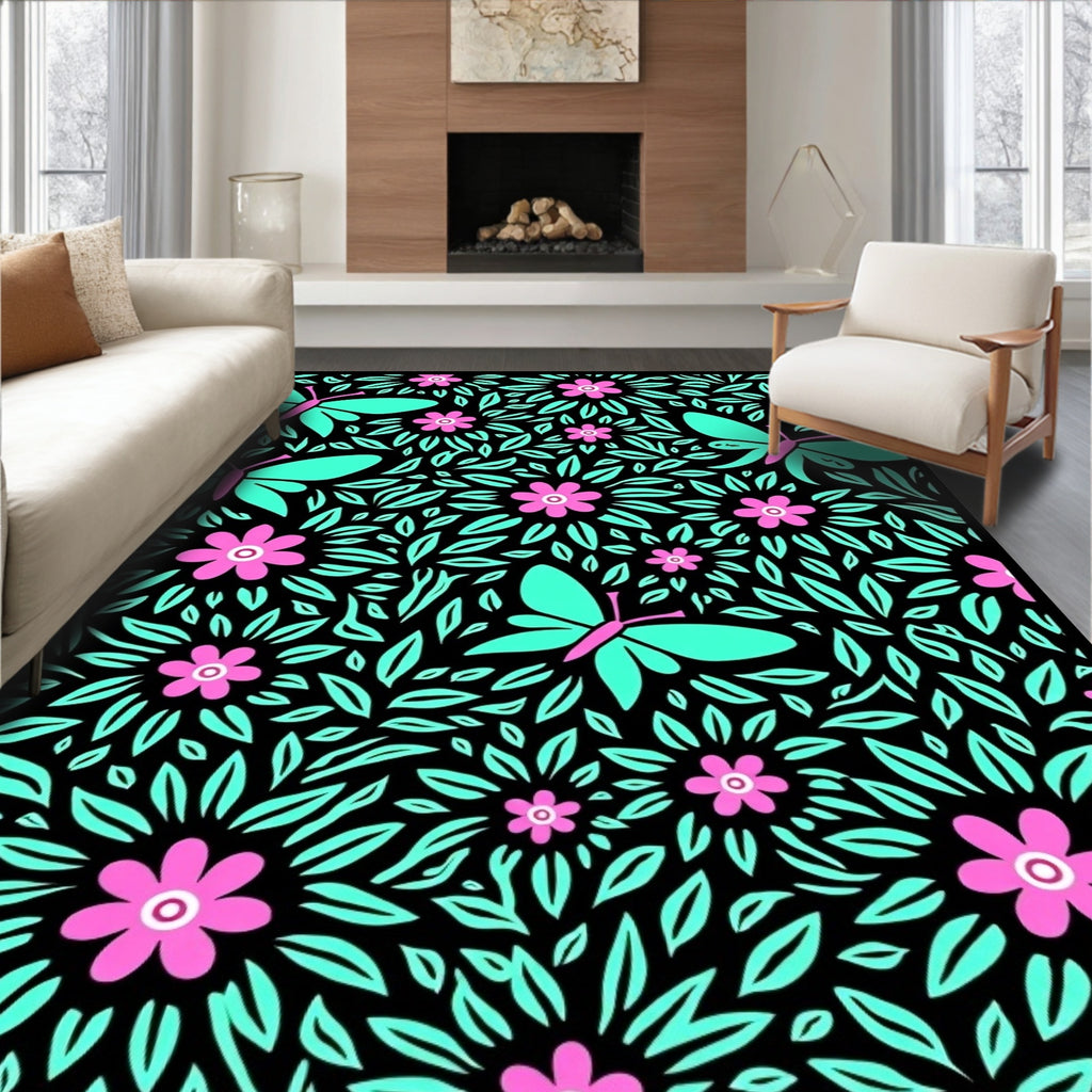 Whimsical Butterfly Blossom Pattern Rug