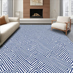 Abstract Maze Blue Line Pattern Rug