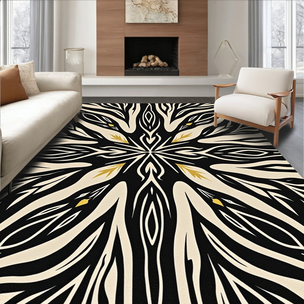 Bold Black and Gold Mandala Pattern Rug