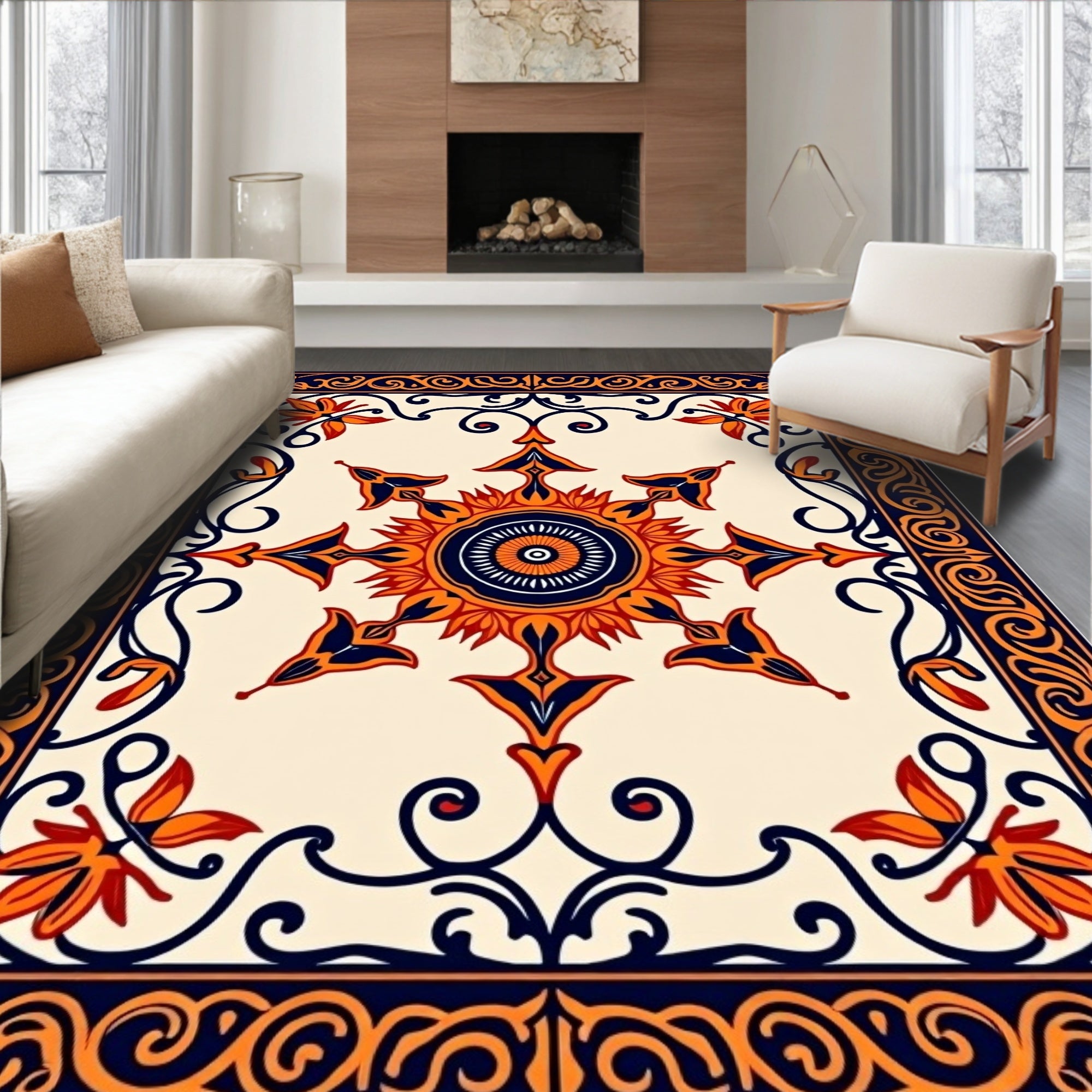 Vibrant Floral Sunburst Mandala Rug