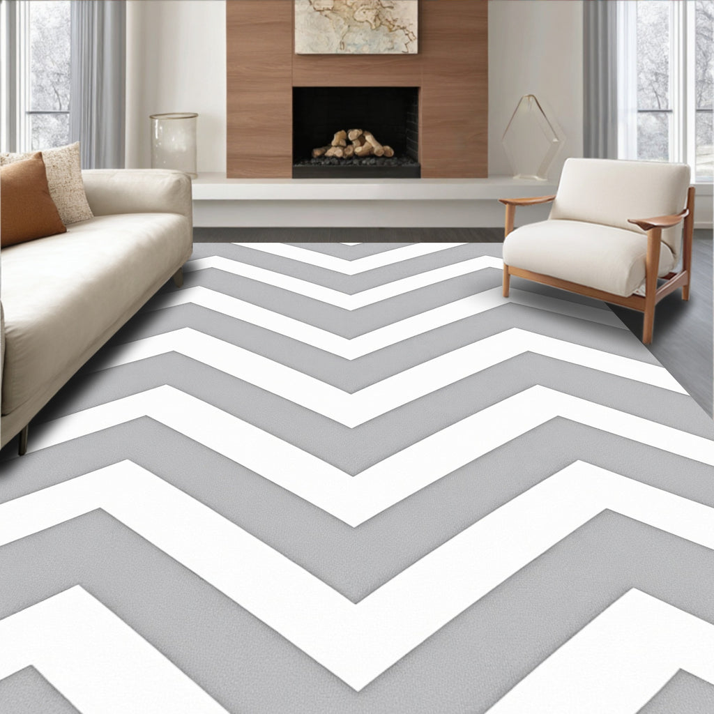 Gray White Chevron Pattern Design Rug