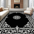 Ornate Floral Border Geometric Design Rug