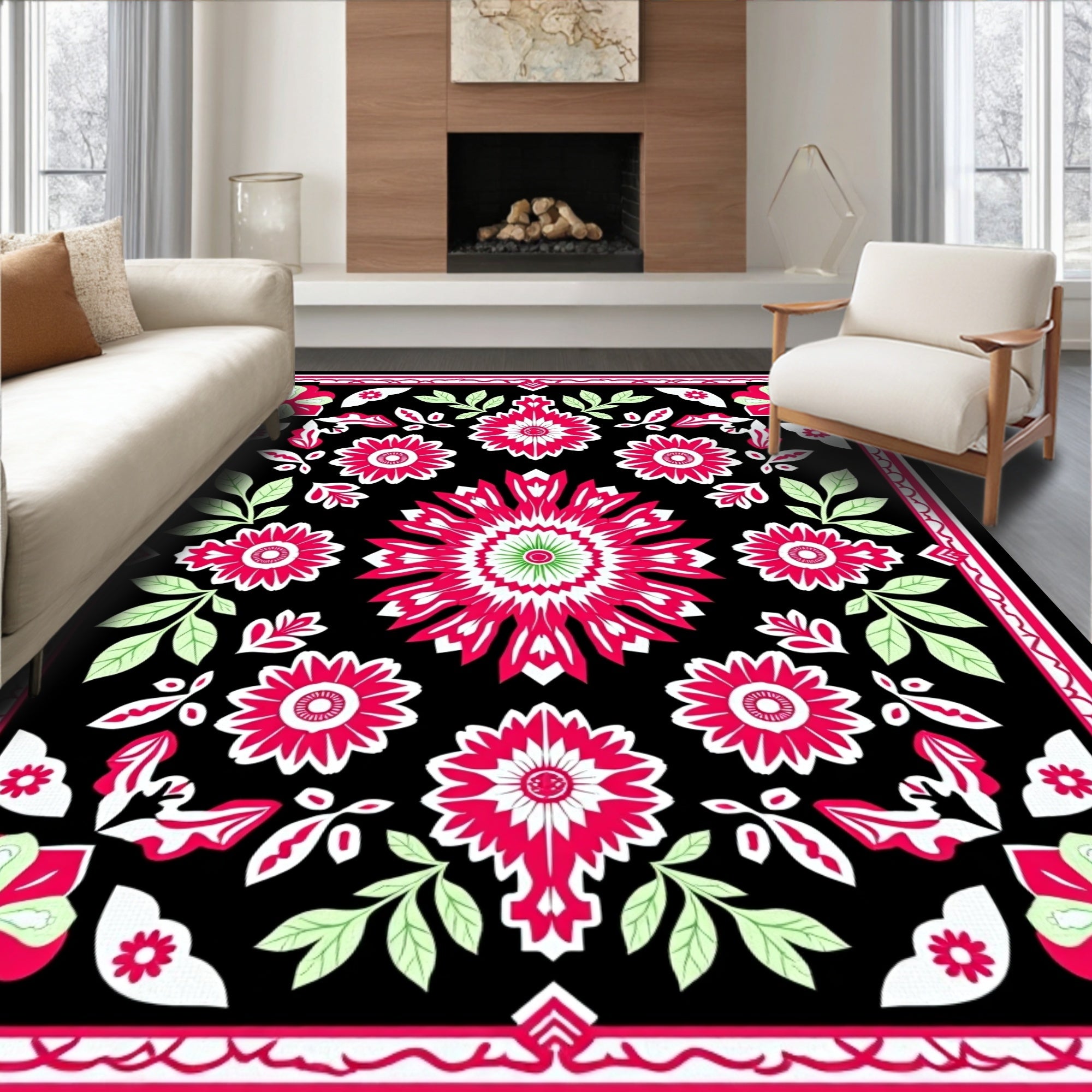 Vibrant Floral Pattern Accent Rug