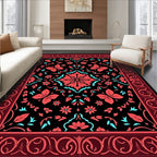 Rich Red Coral Floral Scroll Pattern Rug