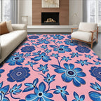 Whimsical Blue Floral Patterned Rug