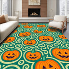 Carved Jack-o'-lantern Swirls Teal Rug