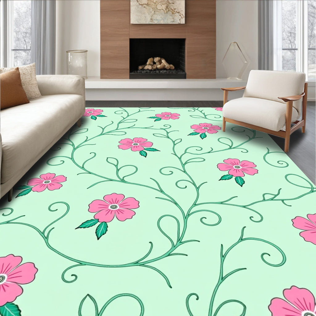 Pink Blossom Vine Whimsical Pattern Rug