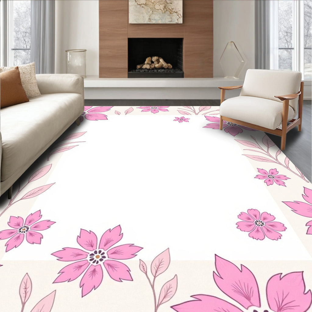 Pink Flower Branches Pattern Rug