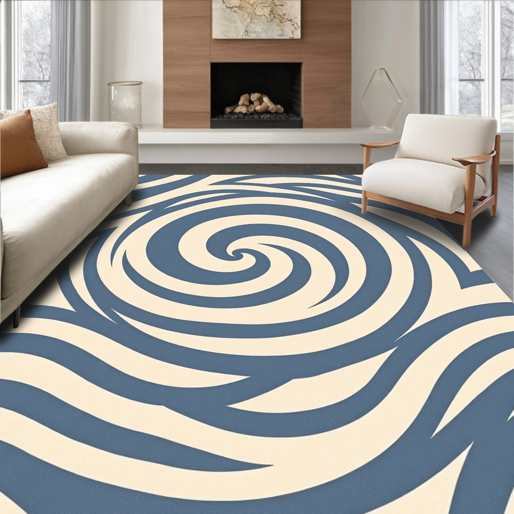 Calm Blue Swirl Patterned Design Rug