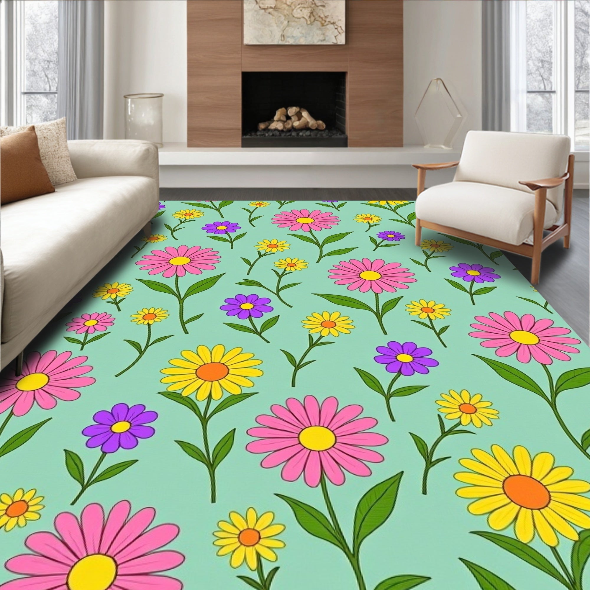 Colorful Daisy Pattern Design Rug