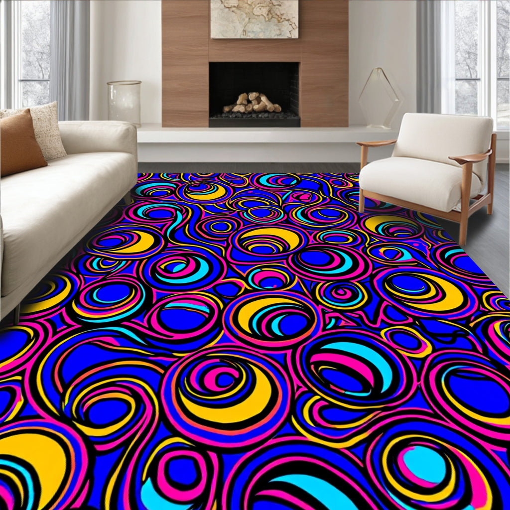 Vibrant Swirls And Circles Funky Pattern Rug