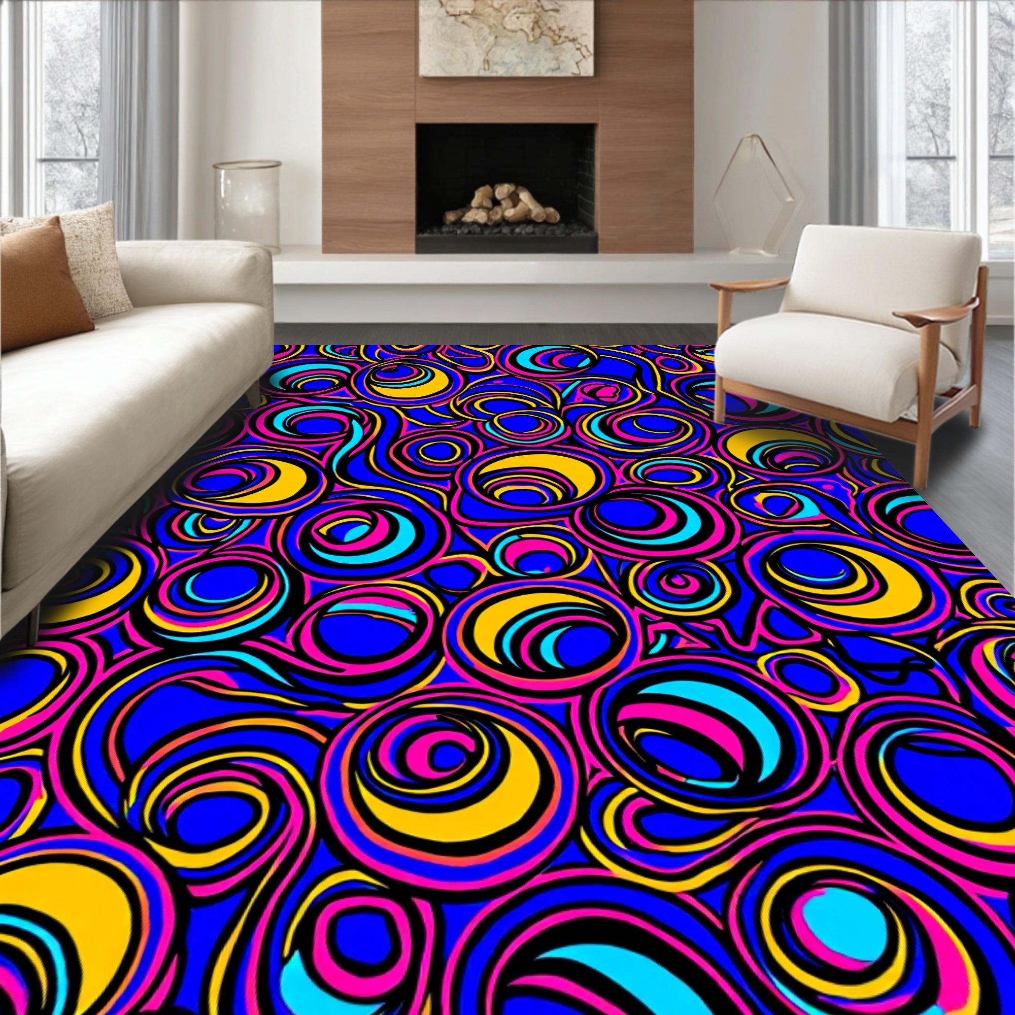 Vibrant Swirls And Circles Funky Pattern Rug