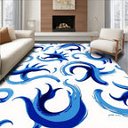 Dynamic Blue Swirl Organic Pattern Rug