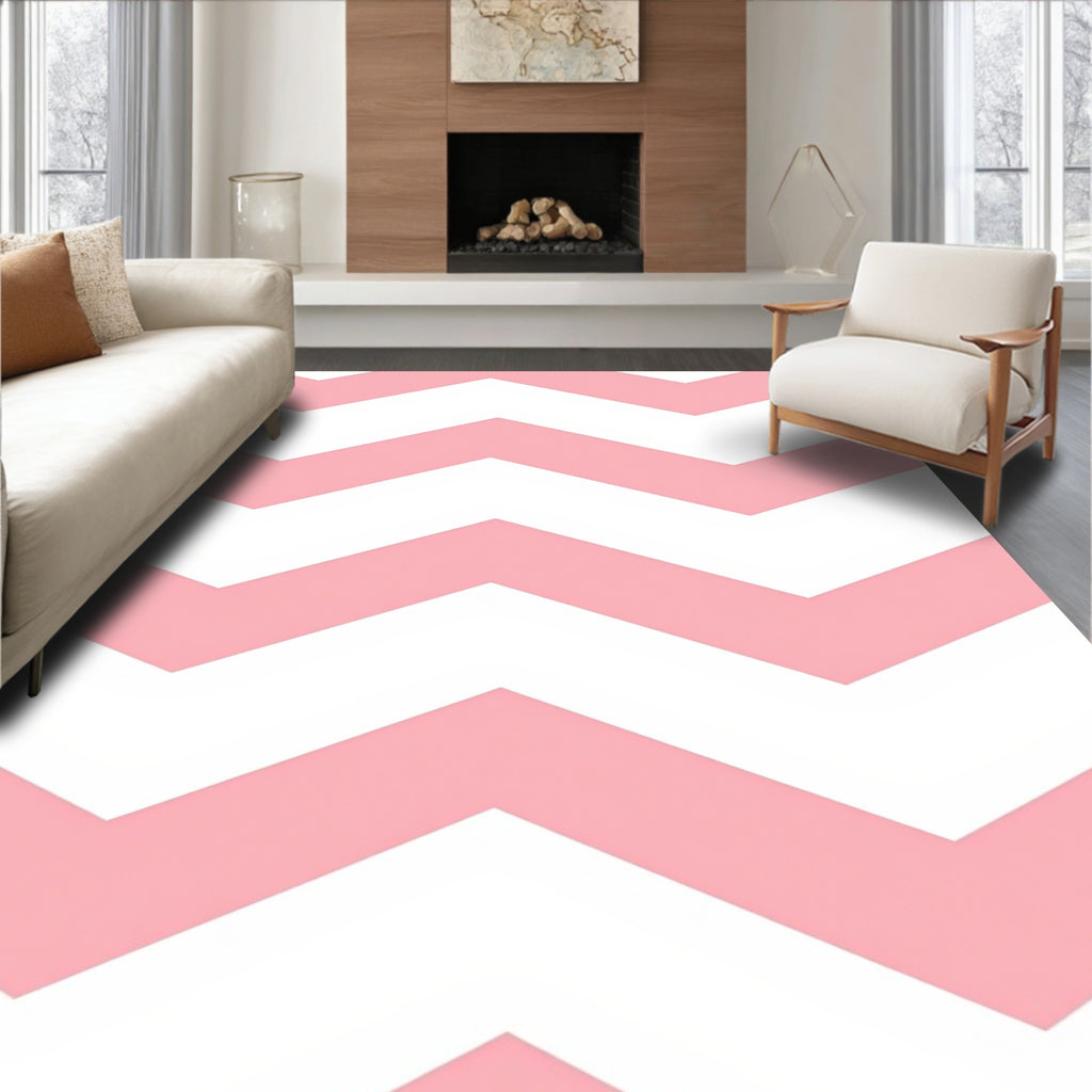 Pink White Classic Chevron Pattern Rug