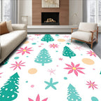 Whimsical Teal Christmas Tree Floral Clusters Rug