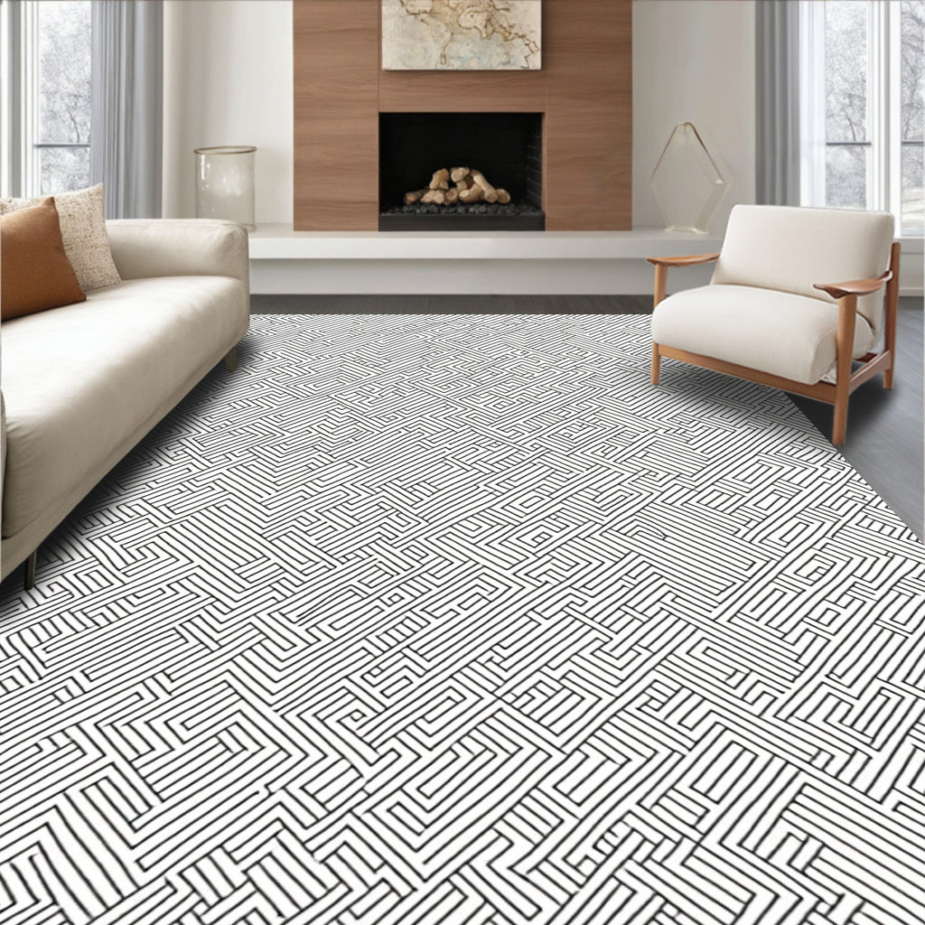 Labyrinth Pattern Abstract Geometric Design Rug