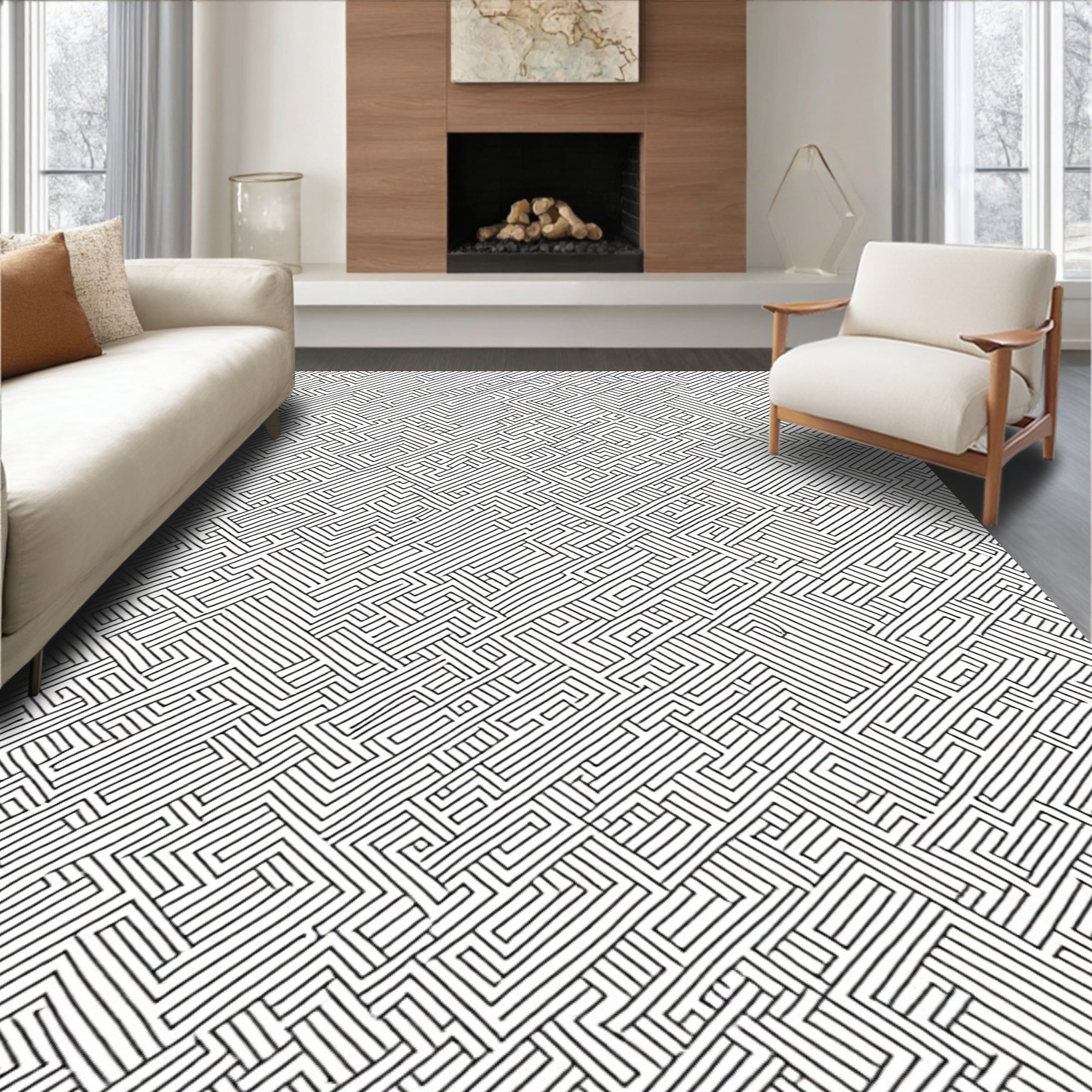 Labyrinth Pattern Abstract Geometric Design Rug