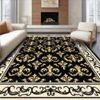 Black Gold Baroque Scroll Pattern Rug