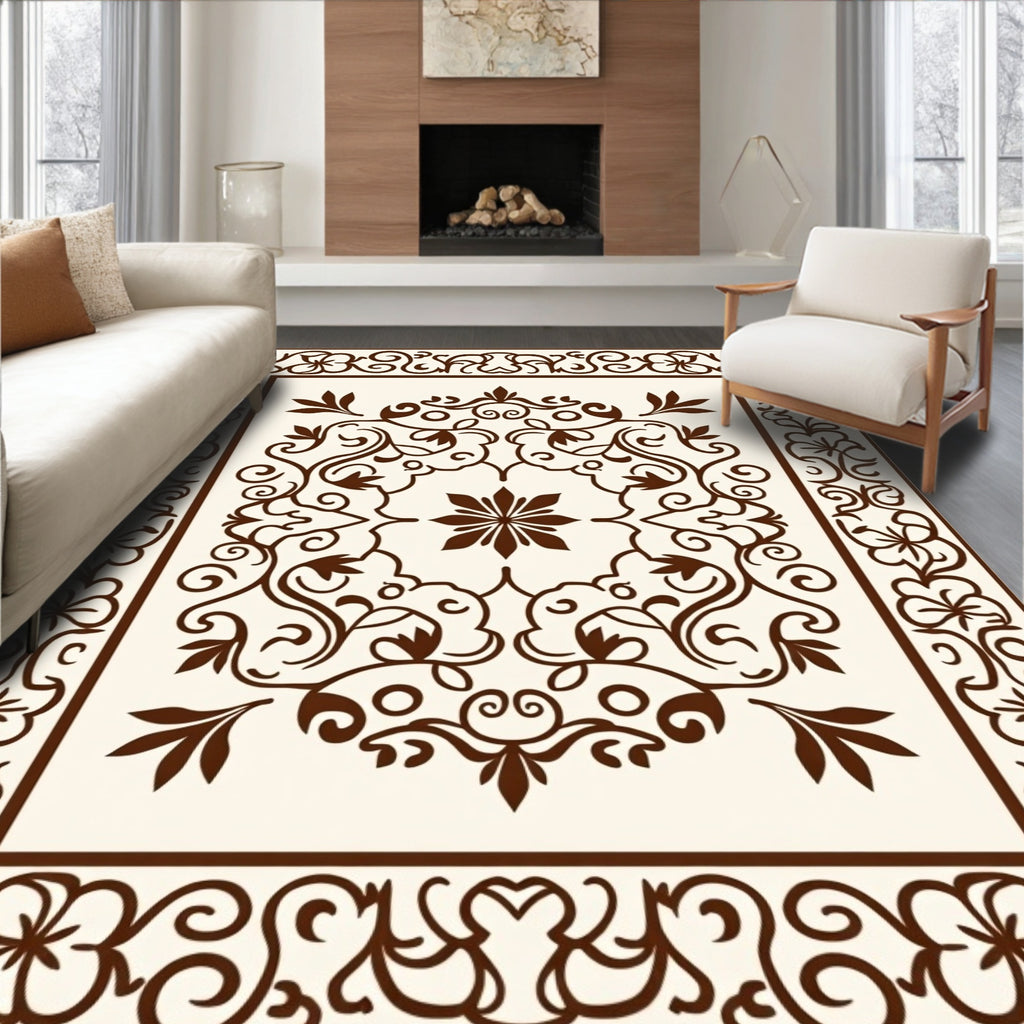 Ornate Floral Swirl Pattern Design Rug