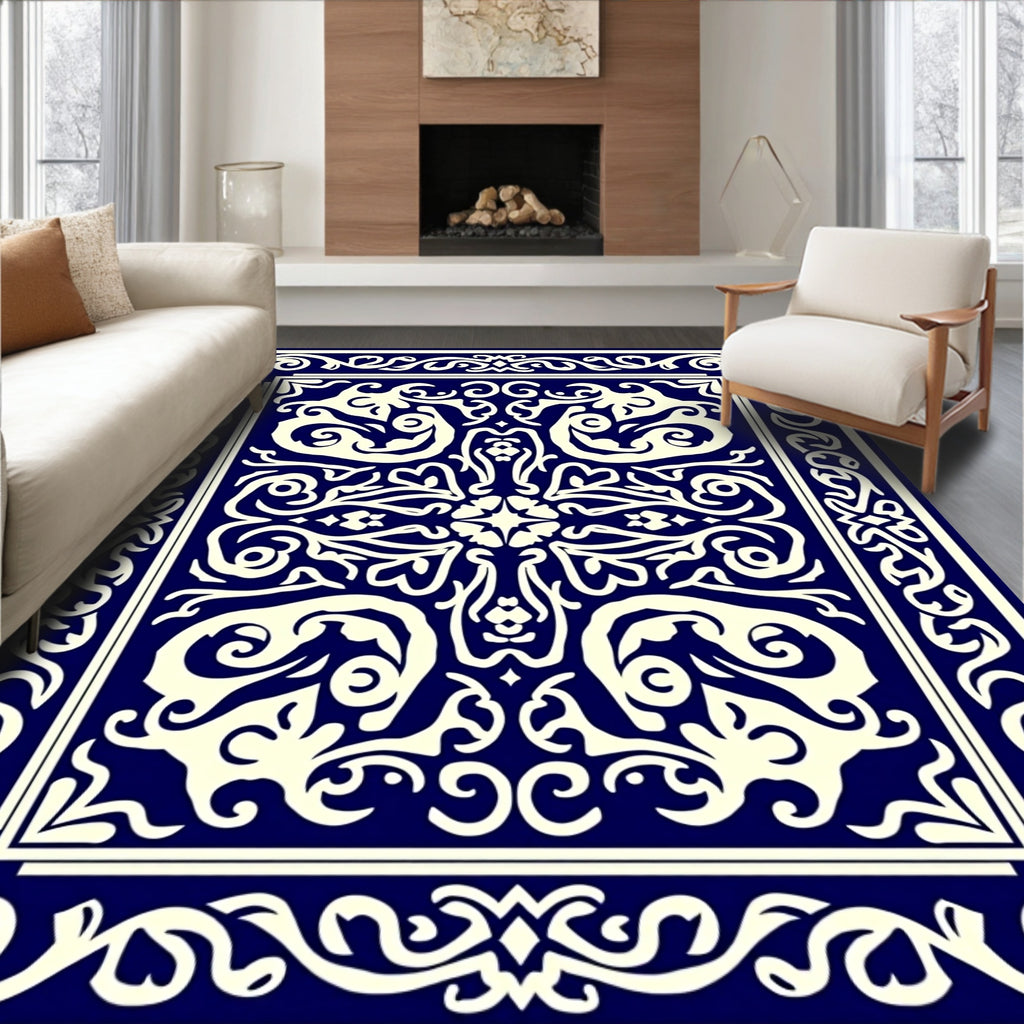 Ornate Classic Cream Blue Medallion Rug