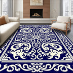 Ornate Classic Cream Blue Medallion Rug