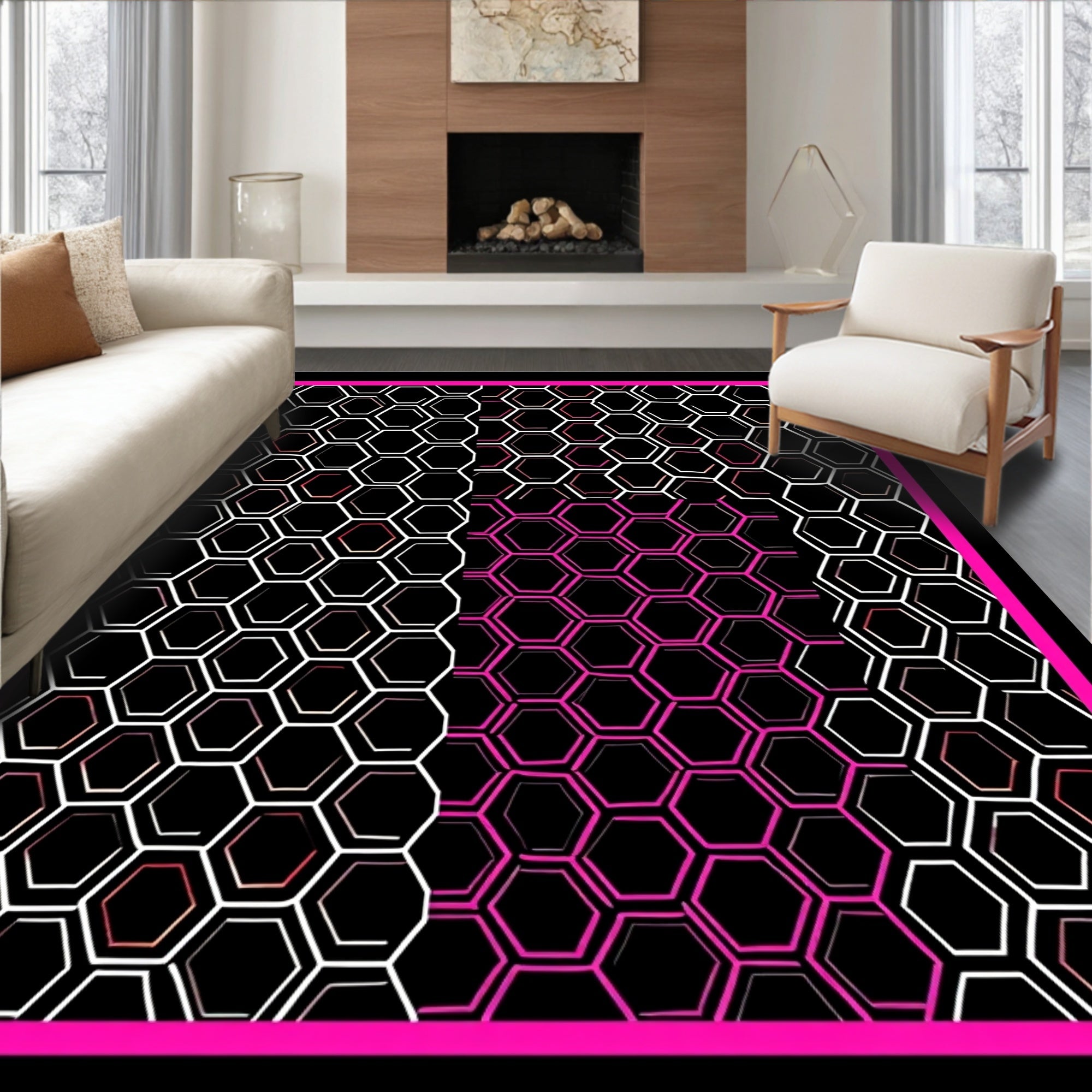 Modern Geometric Hexagonal Pattern Rug