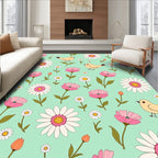 Charming Birds and Daisy Garden Pattern Rug